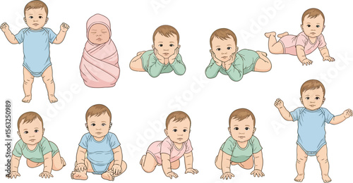 Baby milestones stages development chart newborn infant growth illustration