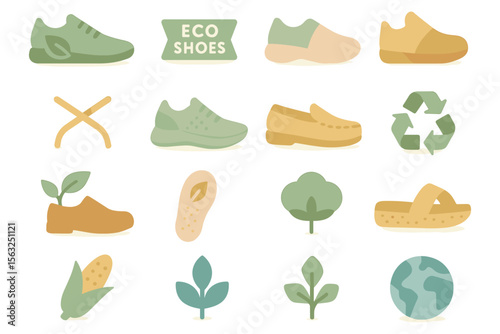 Sustainable footwear vector illustration: eco-friendly shoe concepts and icons