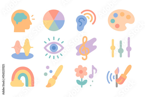 Creative expression icons vector illustration: flat style design for art and music concepts