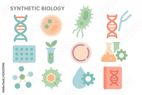 Synthetic biology vector illustration: science icons for educational design in flat style