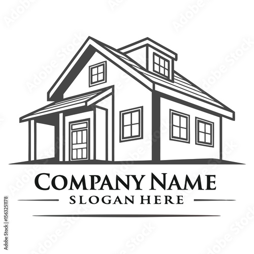 Simple, outlined drawing of a house, ideal for real estate or home services company