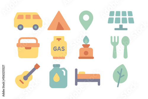Camping essentials vector illustration: flat design for travel and outdoor adventure
