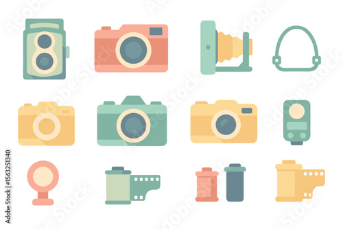 Retro camera vector illustration for photography enthusiasts: flat style icons for design projects