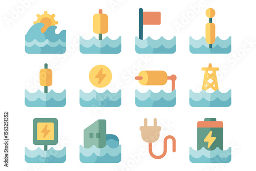 Renewable energy sources vector illustration: flat icons for clean power design