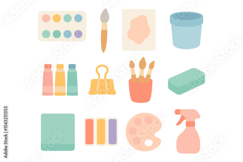 Pastel art supplies vector illustration for creative projects in flat style