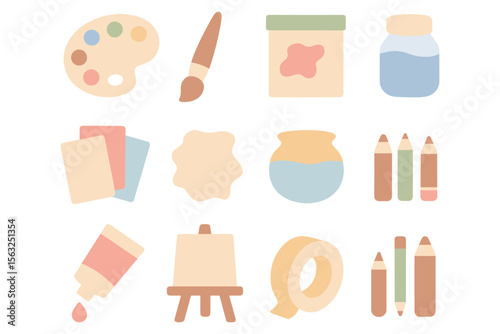 Art supply collection vector illustration - flat style design for creativity and crafting