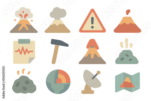 Volcano icons vector illustration for geology education in flat style