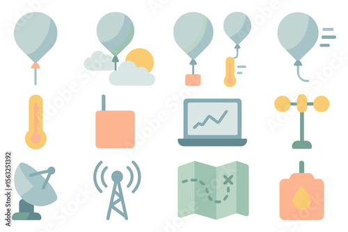 Weather and navigation equipment illustrated in flat style vector illustration for design use