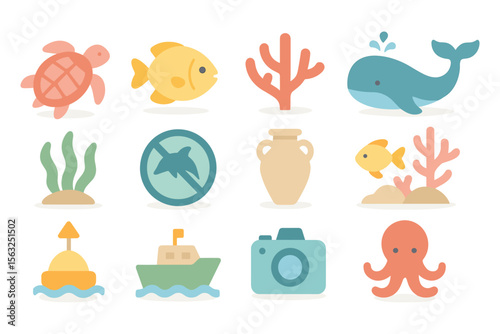 Flat marine life vector illustration for ocean-themed design projects
