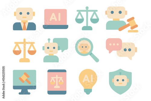 Ai and law vector illustration set for technology and justice design