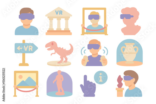Virtual reality experience vector illustration: museum and art concept in flat style for educational design