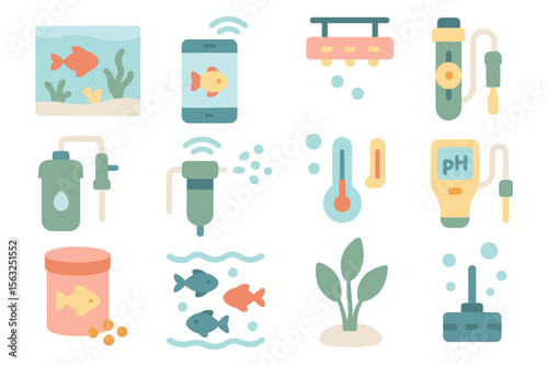 Aquarium equipment vector illustration for pet care design in flat style