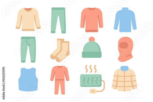 Winter clothing essentials flat vector illustration for design and print