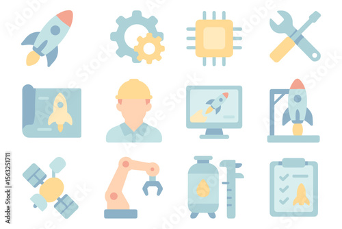 Space industry vector illustration for posters in flat style