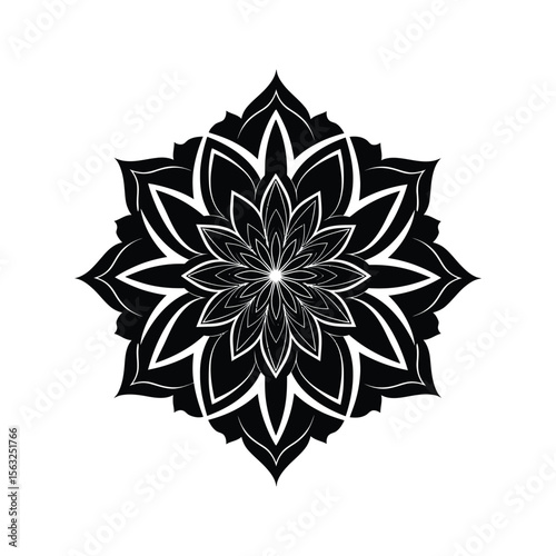 Black and White Mandala Design Geometric Flower of Life Pattern Spiritual Symbol  Intricate Ornament Yoga Meditation