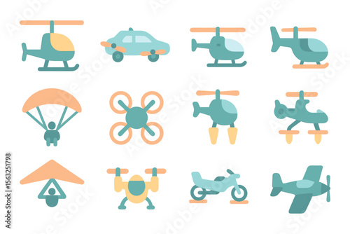 Transportation icons vector illustration: flat style design for web or print