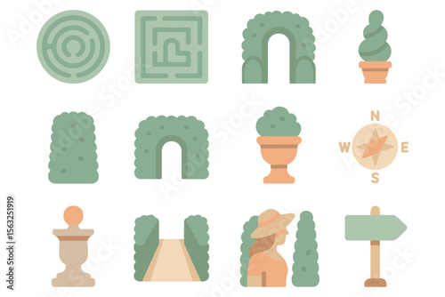 Garden maze elements vector illustration: flat style for design and decor