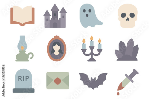Halloween vector illustration: spooky icons for designs in flat style