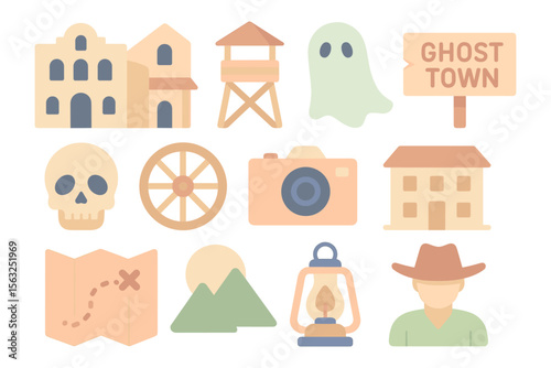 Ghost town western vector illustration for design and print in flat style