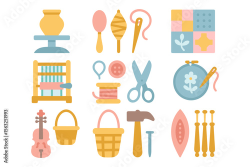 Crafting tools and hobbies vector illustration for art projects in flat style