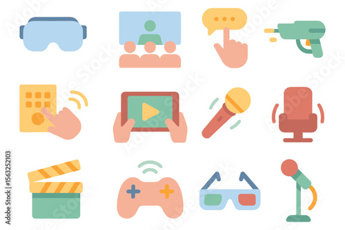 Technology and media vector illustration for digital entertainment and communication design in flat style