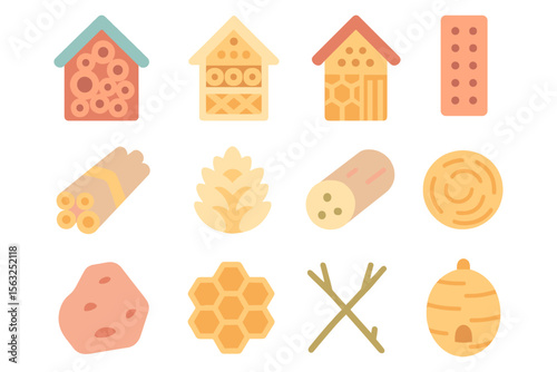 Flat style bug hotel components vector illustration for nature lover designs