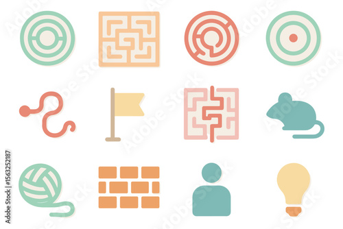 Pastel labyrinth vector illustration set for creative projects and designs