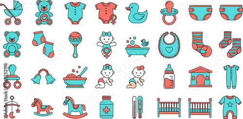 Baby essentials vector set cute baby items collection baby care products for newborn babies and toddlers design