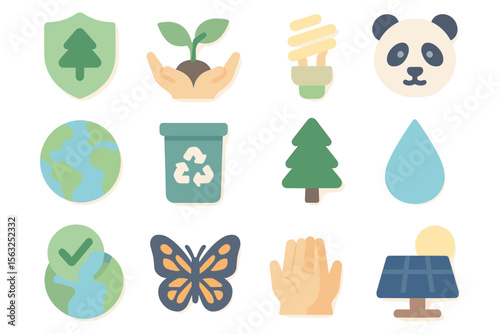 Eco-friendly icons vector illustration: sustainability and nature symbols for design