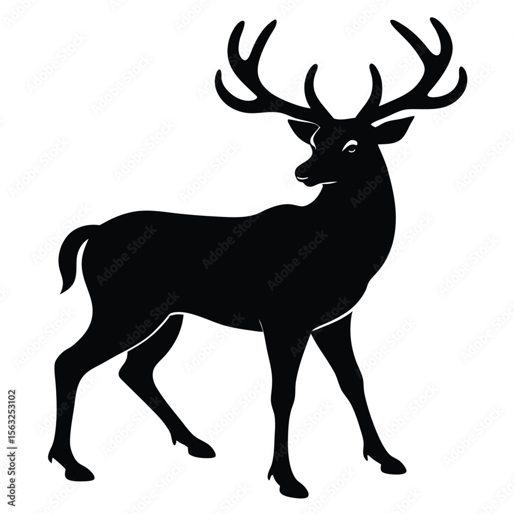 Fototapeta premium Majestic black stag with large antlers standing elegantly deer animal