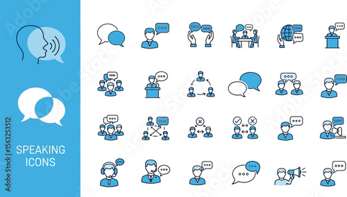Speaking communication icons set vector graphic design for presentation and web design usage