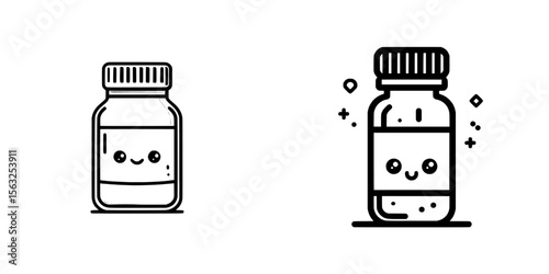 Icon of a pill bottle line, symbolizing pharmaceuticals and medication in a modern isolated simple style image