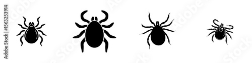 A mite's silhouette is depicted alongside a tick symbol on a plain white background, serving as an isolated object for digital use, presented in modern format as an illustration