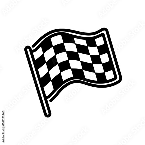 The start and finish line is represented by black and white, while the checkered flag is a modern icon, symbolizing the goal of competition in events like formula car racing, championships,