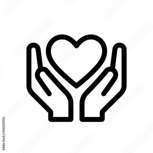 The compassion icon, depicted in a modern style, showcases hands holding a heart as a symbol of care and support