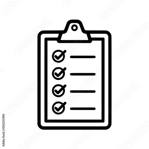 A technical checklist is represented by a modern icon, including a clipboard illustration and sign for specification