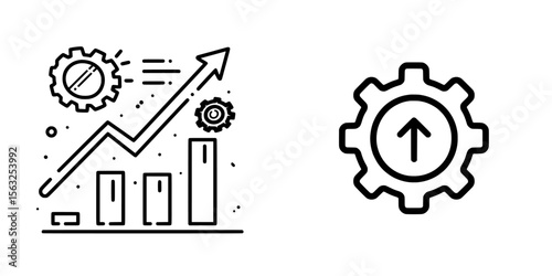 The design of the icon in line style represents an increase in efficiency, set against a modern white background that embodies productivity, performance, optimization, growth, and improvement
