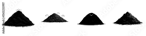 Modern illustration of a heap of dirt, featuring a black soil pile silhouette that resembles a mound of dirt or humus, also described as a pile of ground, serving as a design element isolated on a