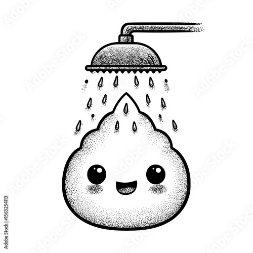 The image features a shower icon, water droplets, and a bathroom, all set against a transparent backdrop, isolated from other elements