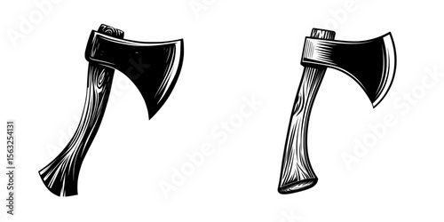 A wood axe silhouette is depicted in a modern illustration design set against a white background