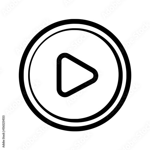 A play button is enclosed within a circular shape and features a black and white color scheme