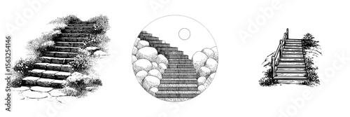 A modern illustration of a stairs up sign is shown isolated on a white background