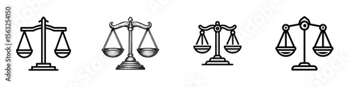 The icon for scales, also known as the scale of justice, is a symbol of injustice, shown here as an isolated law scale icon on a white background