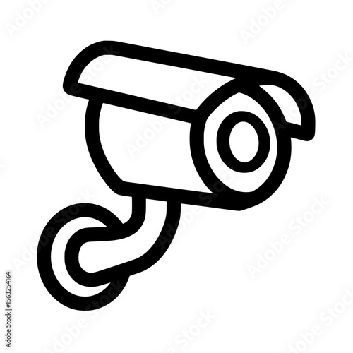 A symbol for a security camera, represented as a fixed CCTV camera logo, is depicted in a modern illustration style and set against a white background