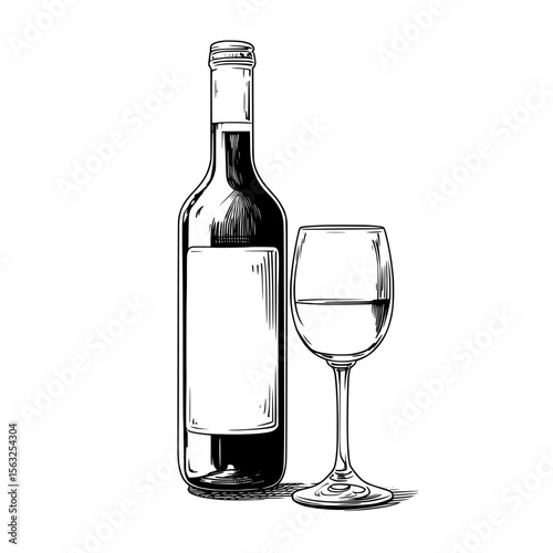 On a transparent background is an icon that depicts a minimalist wine bottle and glass