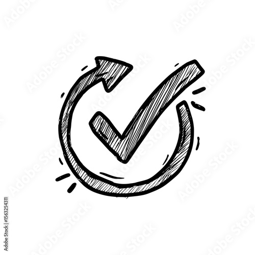 A modern transaction icon should feature a rotating check mark tick, representing automatic payment verification as a graphic illustration that includes a sync spin cycle