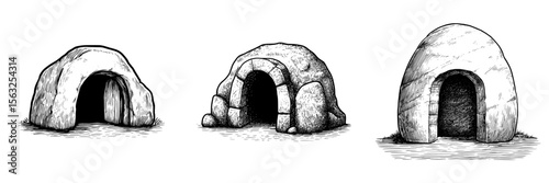 A black modern christian empty tomb symbol that is rough and hand-drawn