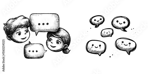 This icon symbolizes chat bubbles with integrated user icons and text lines