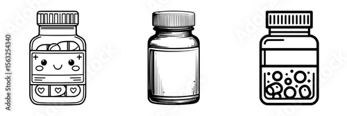 A modern illustration in a trendy style features the silhouette of a medical bottle representing the best vitamin tablets, accompanied by editable graphic resources for multiple purposes