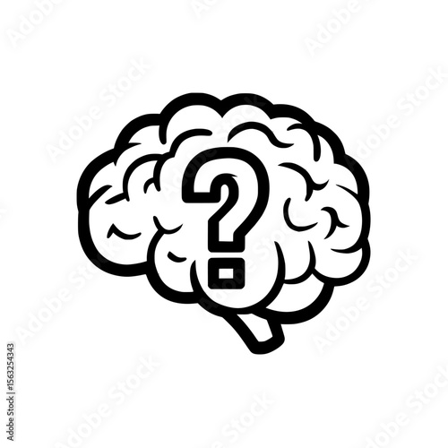 The concept of thinking and ideas is conveyed through a modern brain logo template, which incorporates a brain storm power thinking brain logotype icon paired with a question mark